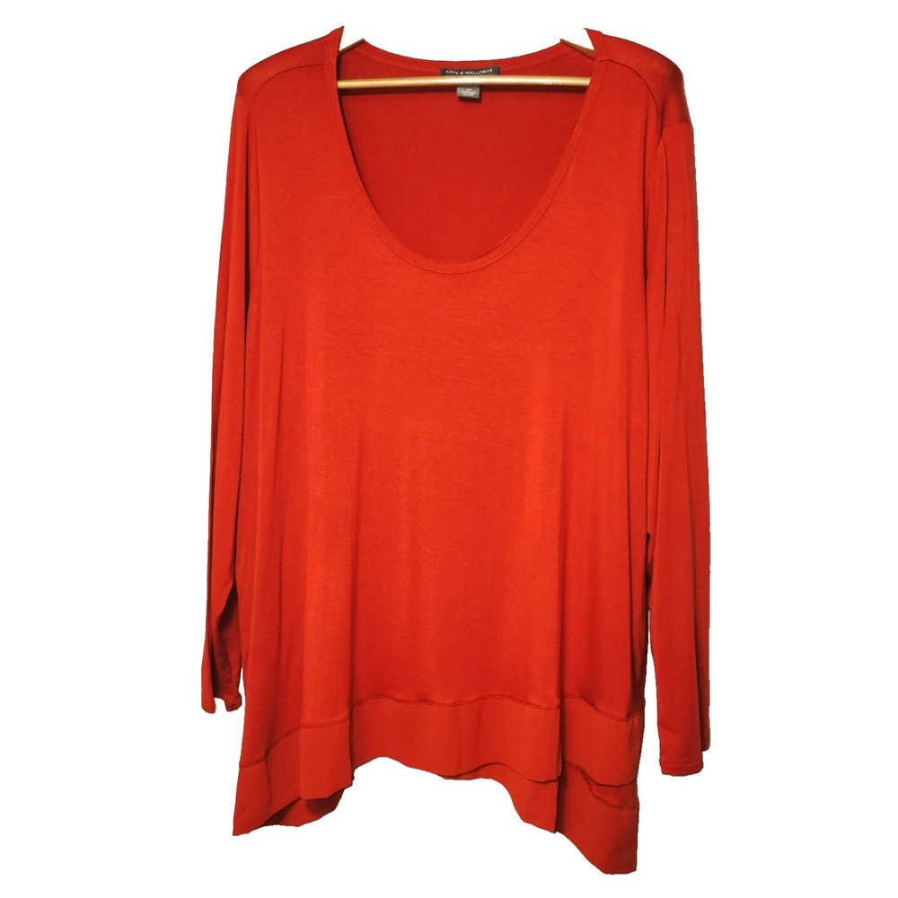 Kate & Mallory Long Sleeve Tunic Scoop Raw Neck Burnt Orange Size‎ 3X Career